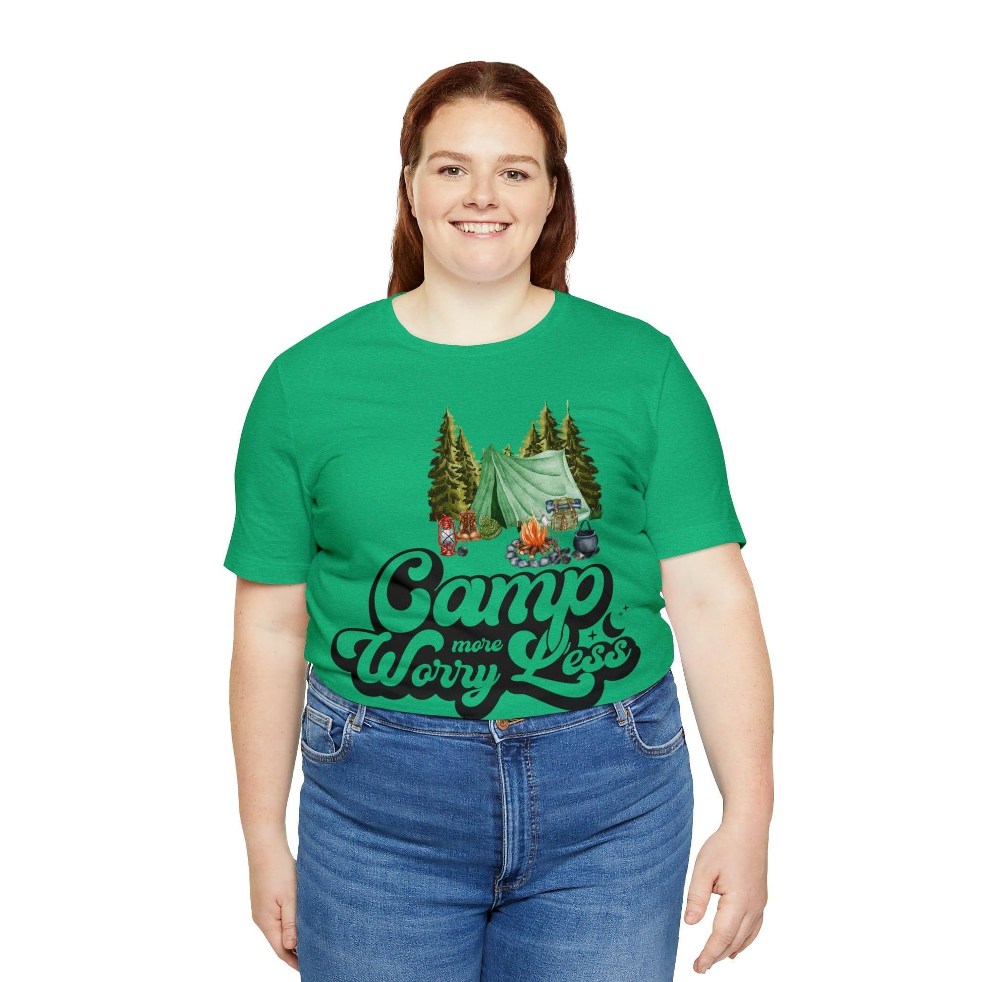 Camp More Worry Less Shirt, Outdoor adventure clothing, Nature-inspired shirts, Hiking apparel, Outdoor enthusiasts gift, Adventure-themed attire - Giftsmojo