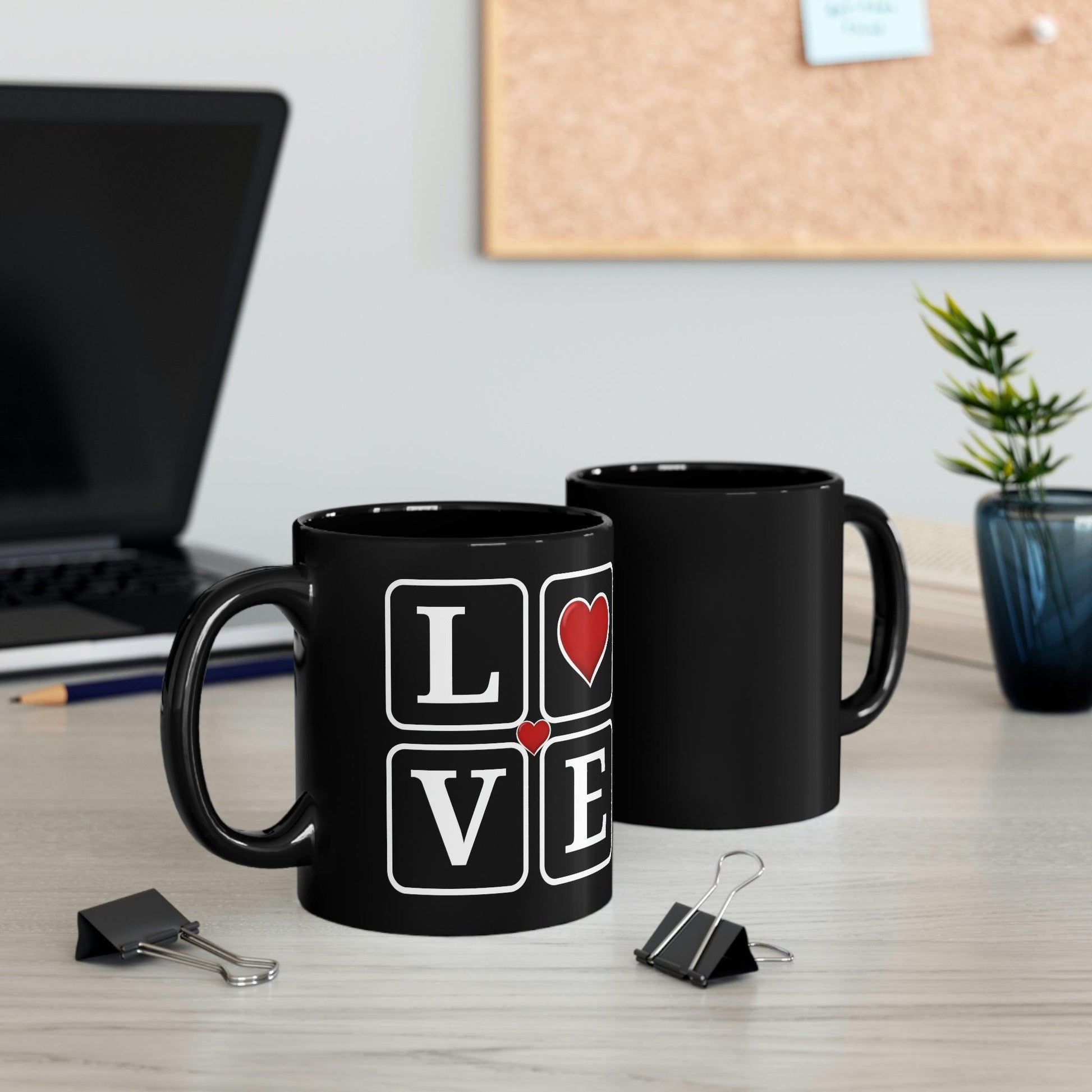 Love Squares with Hearts Black Mug - Giftsmojo