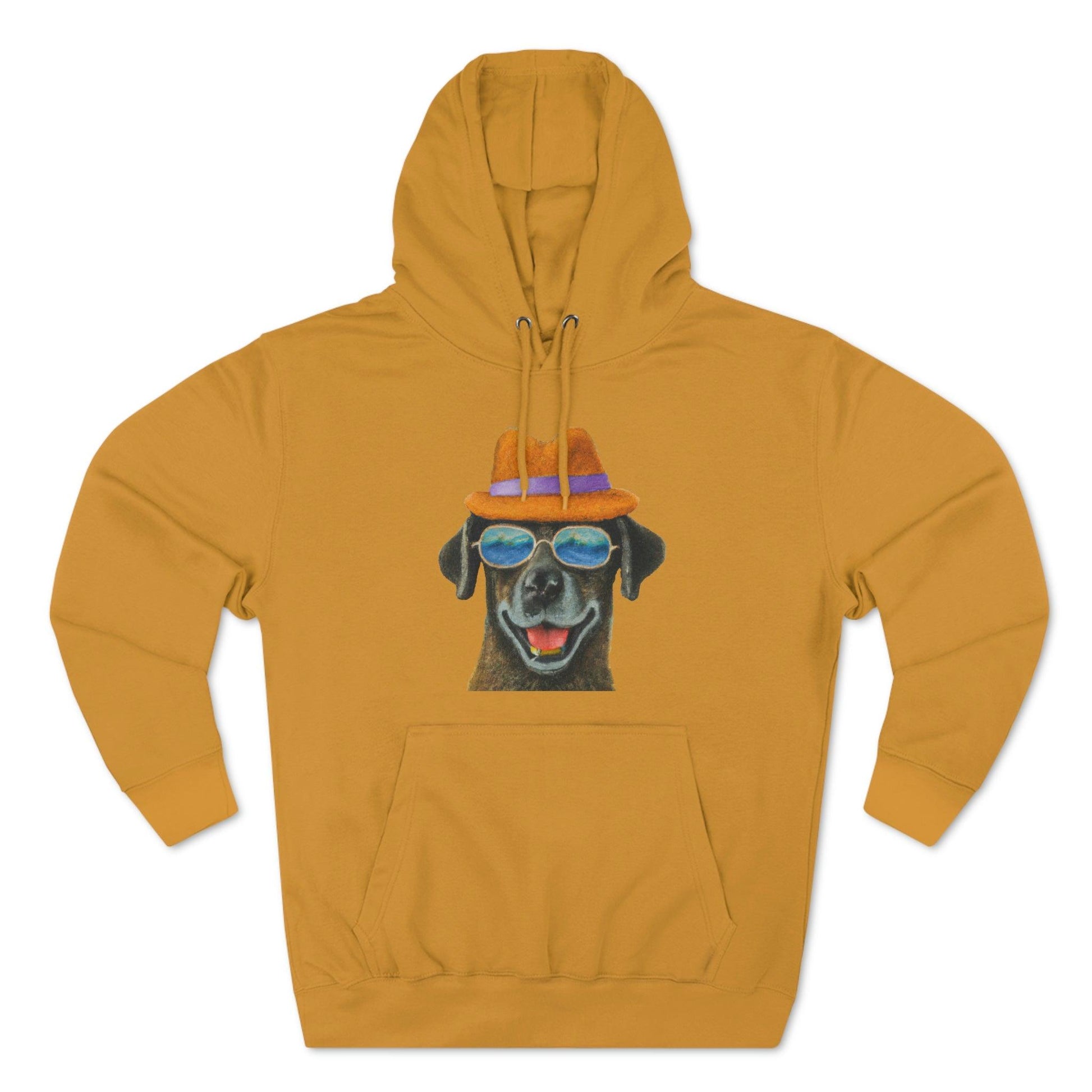 Dog at the beach wearing a hat and sunglasses painted arts Premium Pullover Hoodie - Giftsmojo