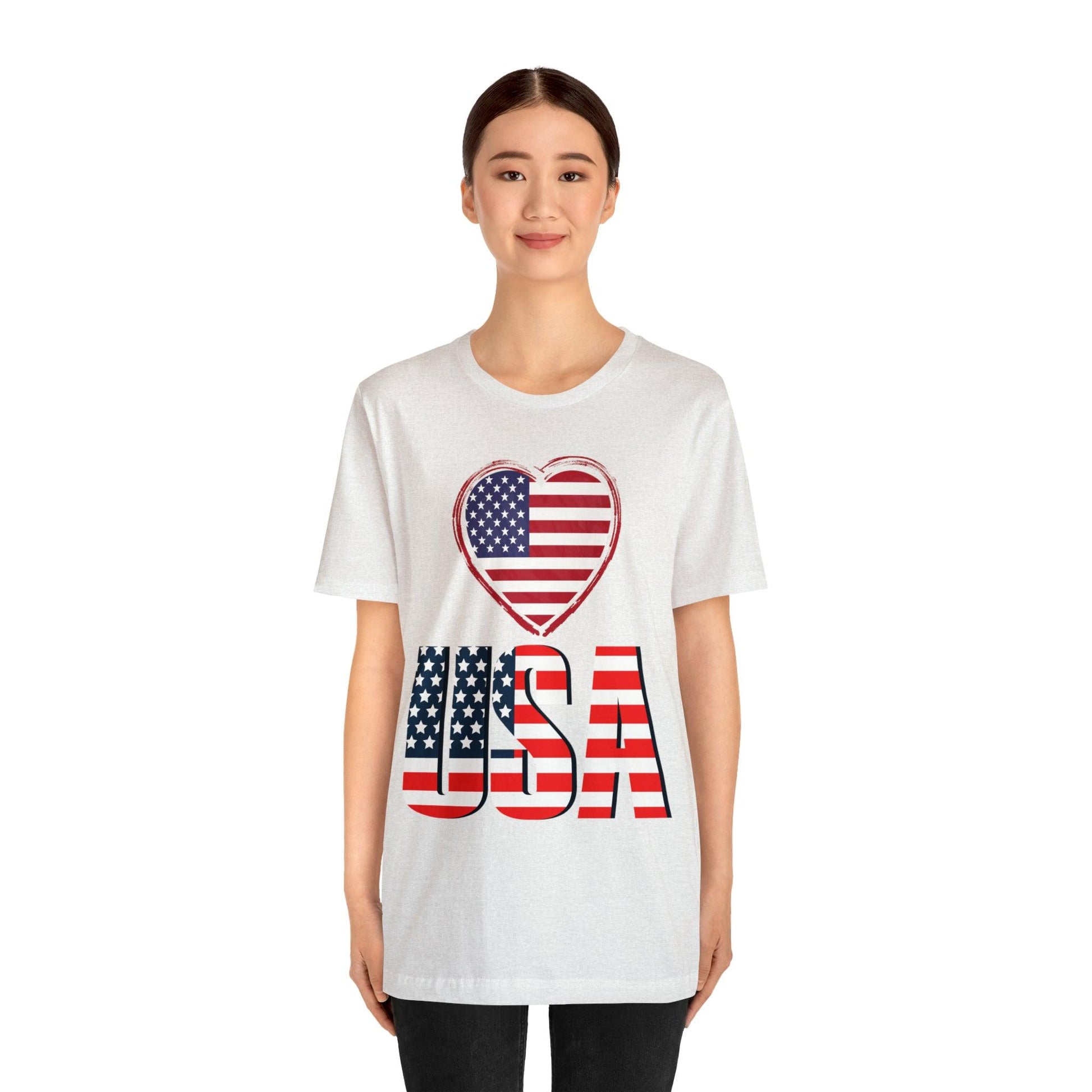 Heart Love USA shirt, American flag shirt, Red, white, and blue shirt, - Giftsmojo