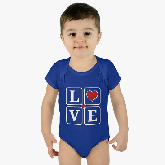 Love Squares with hearts Infant Baby Rib Bodysuit