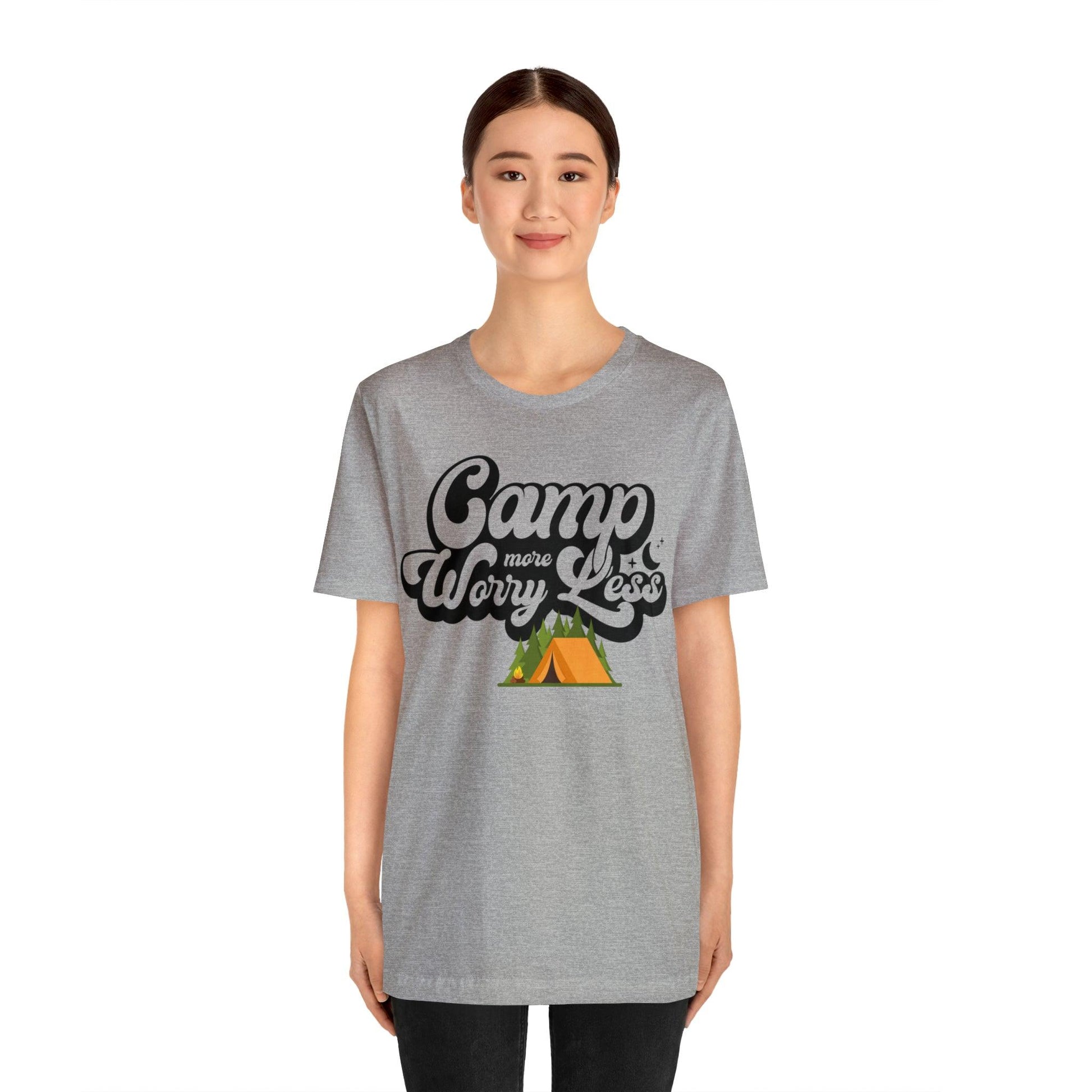Camp More Worry Less Shirt, Outdoor adventure clothing, Nature-inspired shirts, Outdoor enthusiasts gift, Adventure-themed attire - Giftsmojo