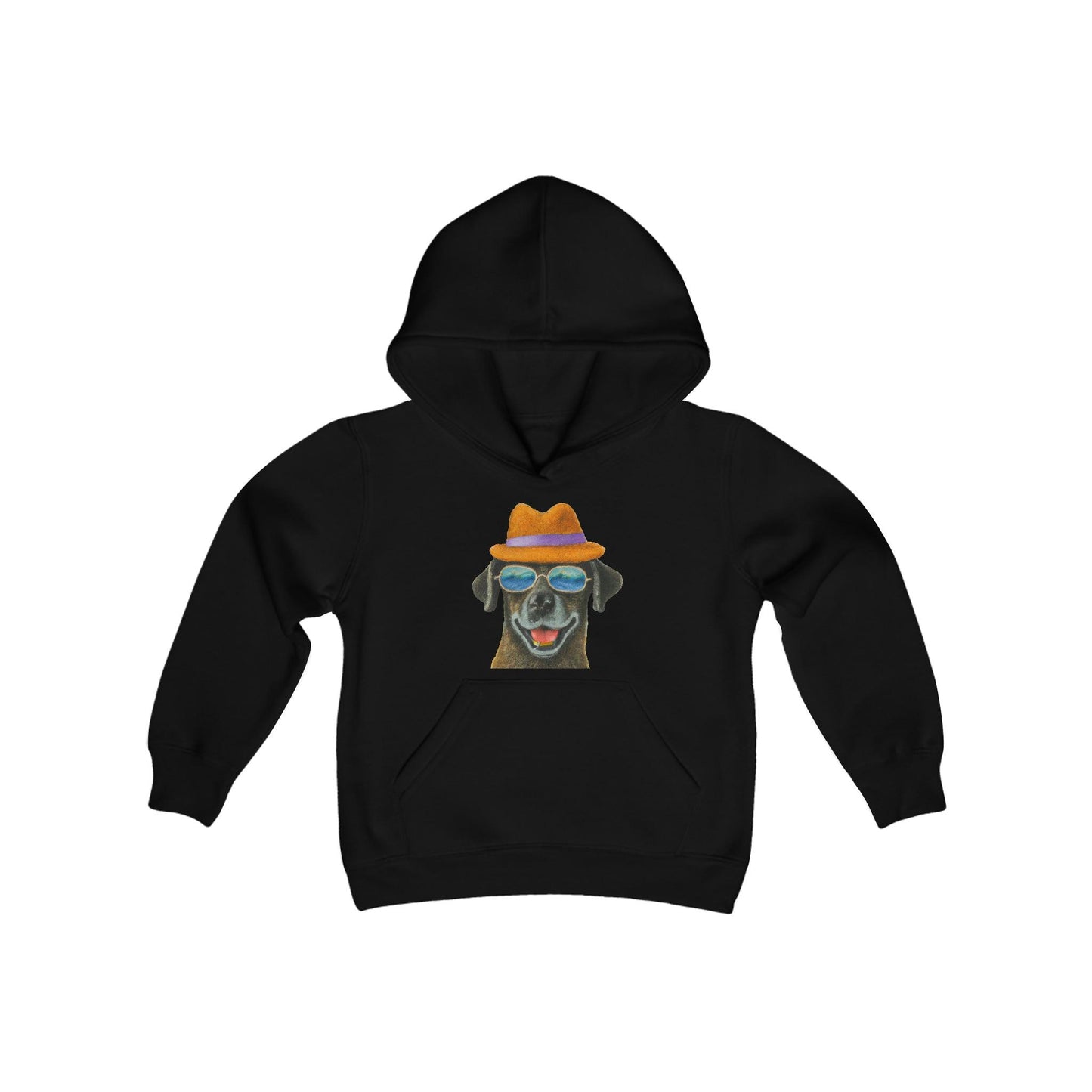 Dog at the beach wearing a hat and sunglasses painted art Youth Heavy Blend Hooded Sweatshirt