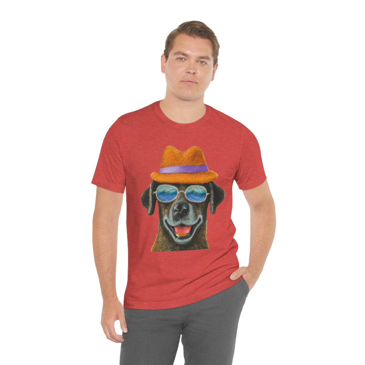 Dog at the beach wearing a hat and sunglasses arts T-shirt for women