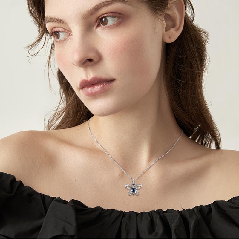 Sterling Silver Butterfly Heart Crystal Urn Necklace Cremation Memory Jewelry for Women Girls - Giftsmojo