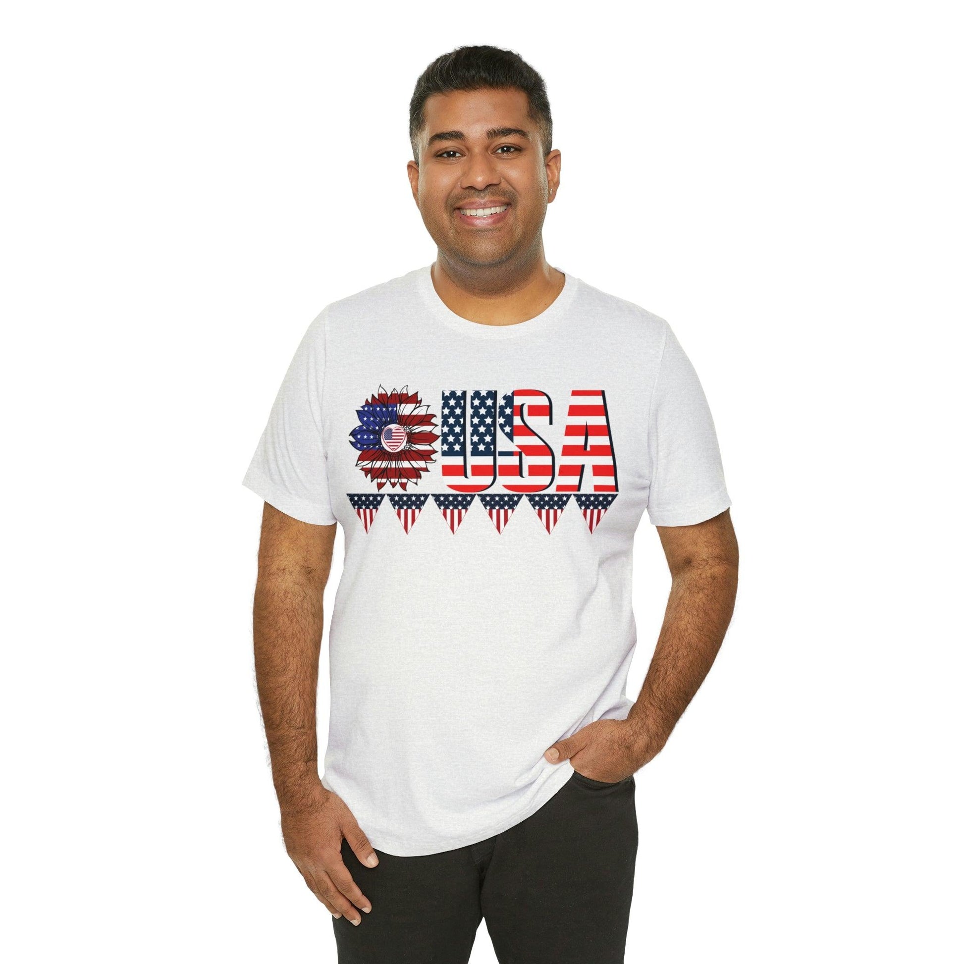 Flower USA American flag shirt, Red white and blue shirt, 4th of July shirt - Giftsmojo