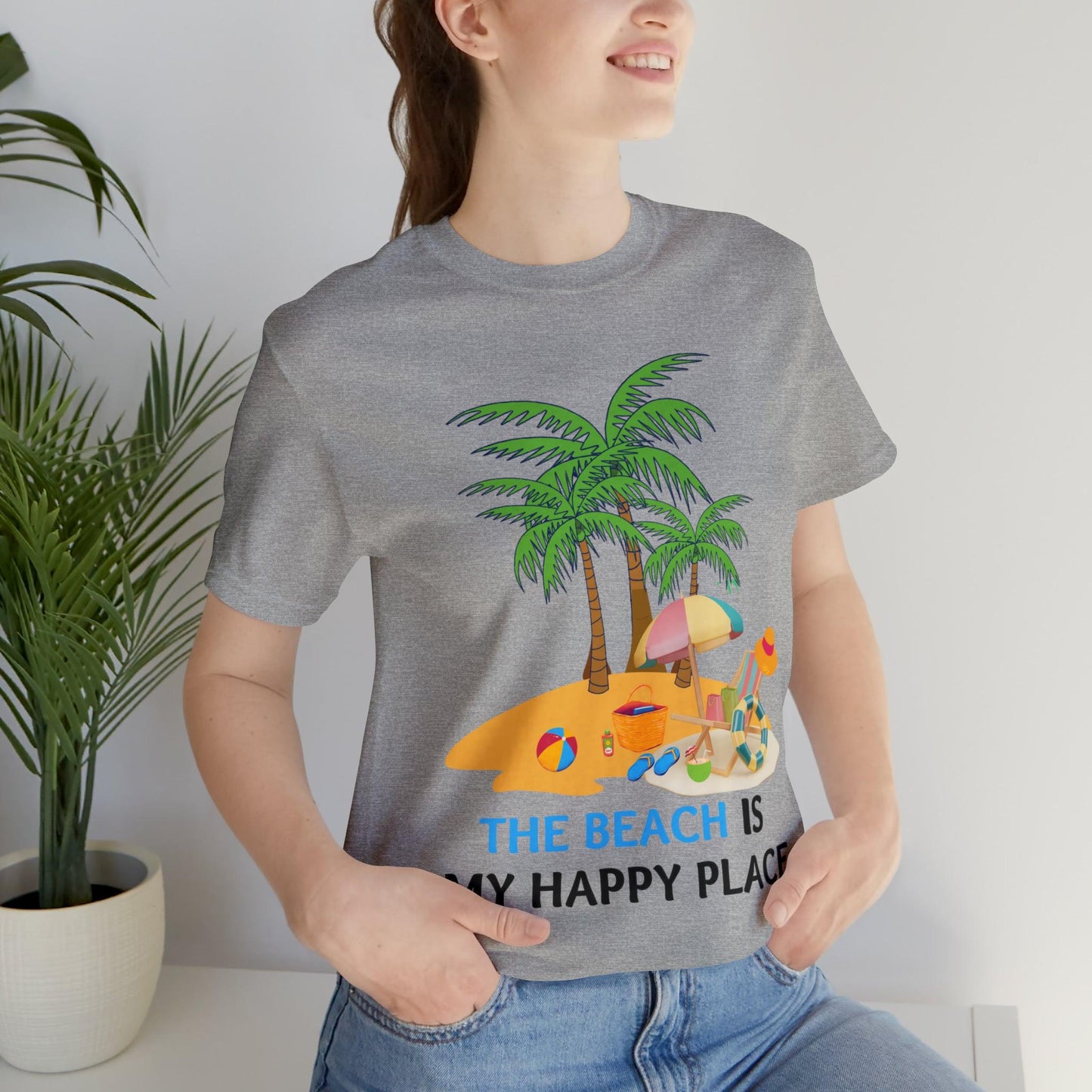 Beach shirt, The Beach is my happy place shirt, Beach t-shirt, Summer shirt, Beachwear, Beach fashion, Stylish beach apparel - Giftsmojo