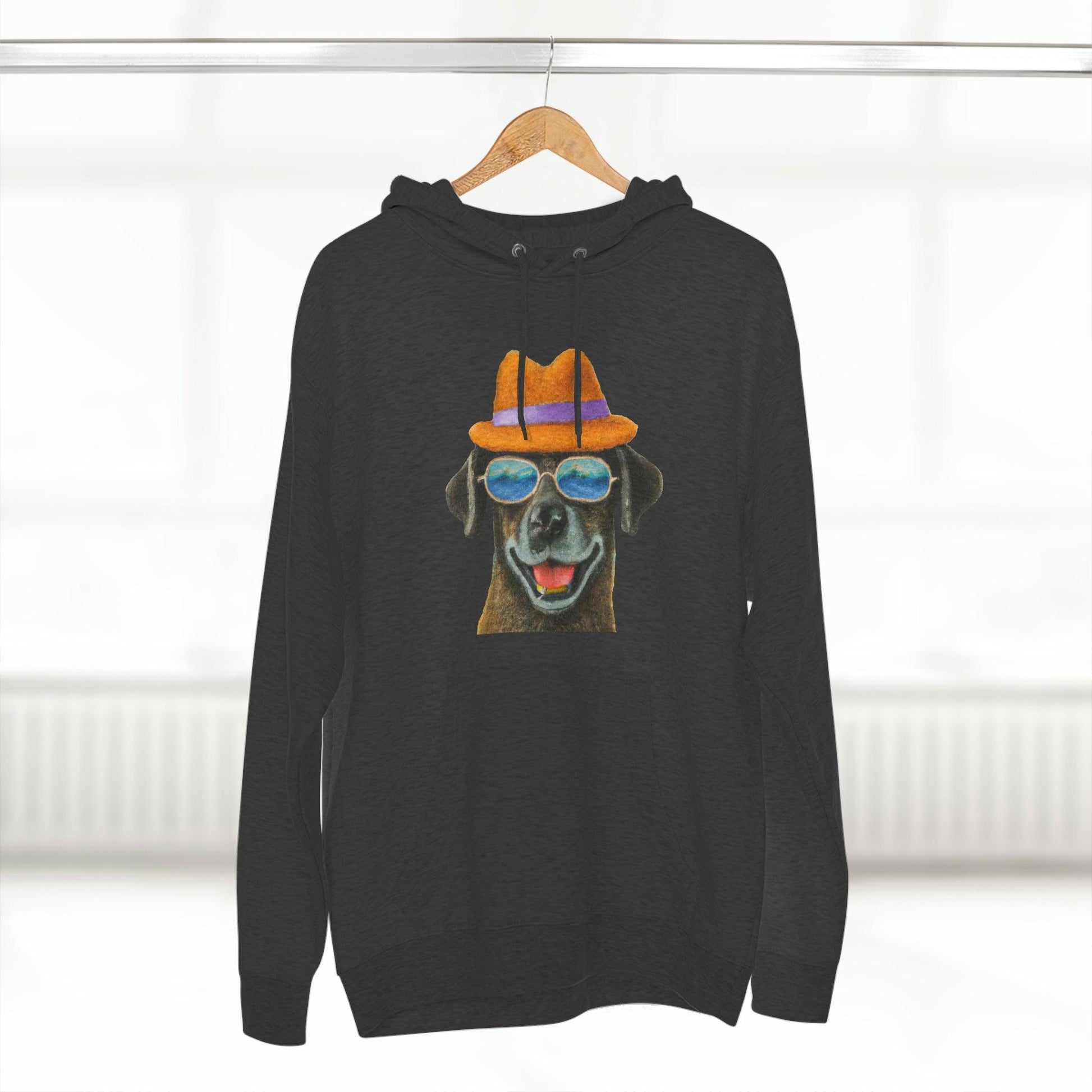 Dog at the beach wearing a hat and sunglasses painted arts Premium Pullover Hoodie - Giftsmojo