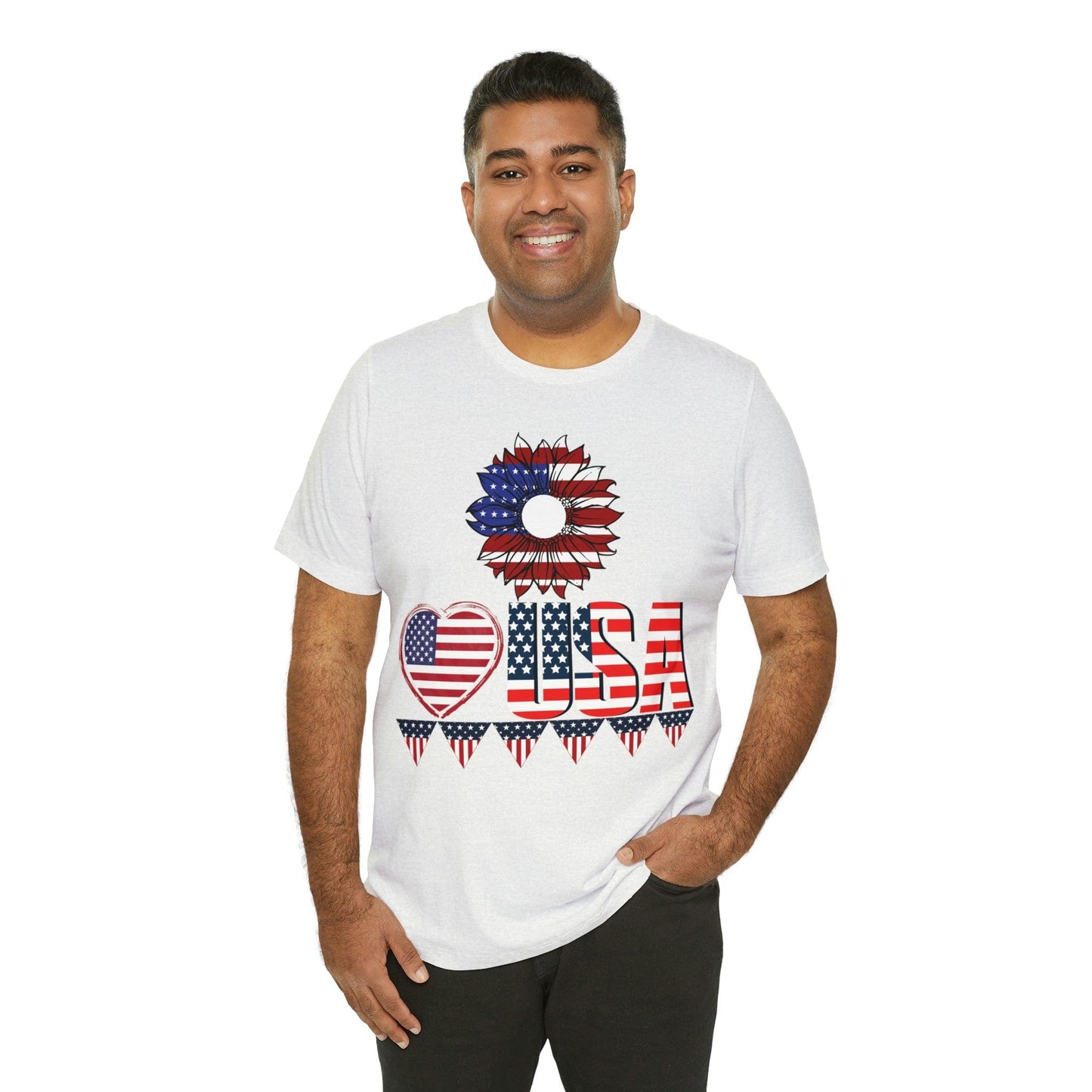American flag shirt, Red, white, and blue shirt, Flower Love USA shirt, - Giftsmojo