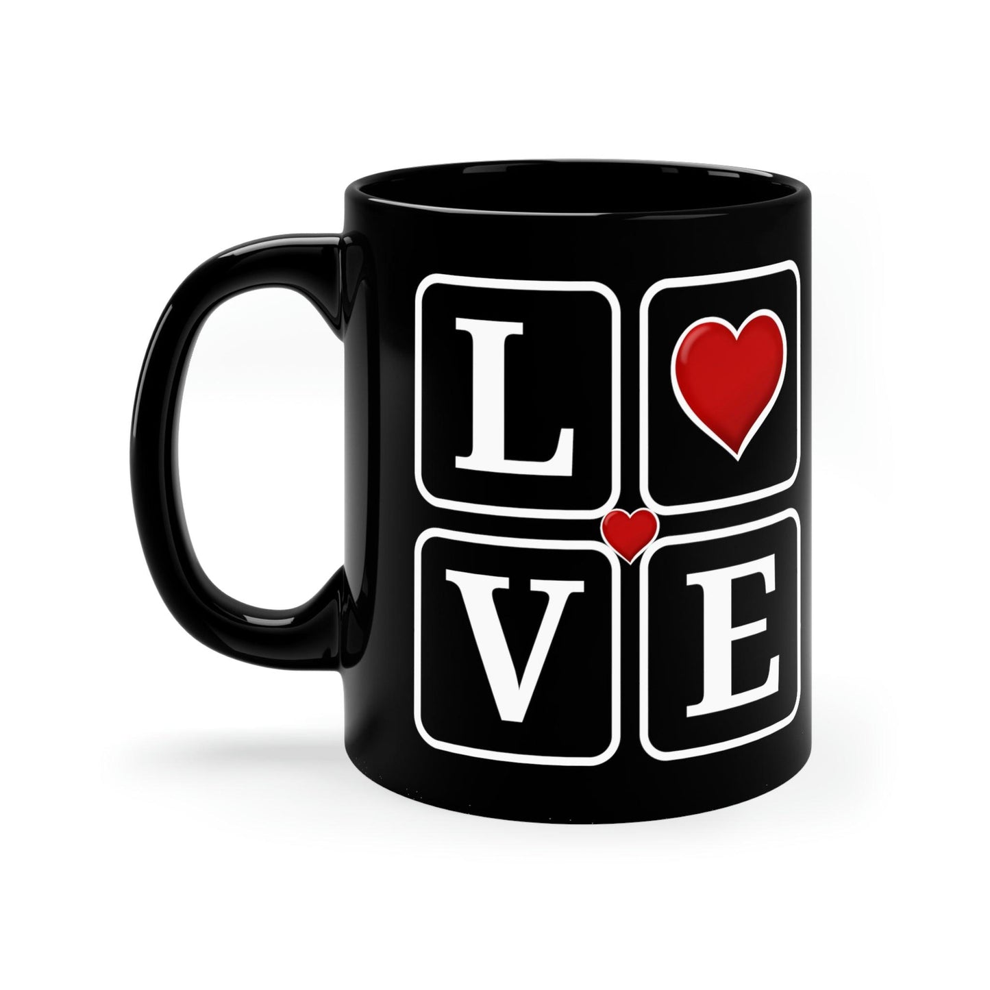 Love Squares with Hearts Black Mug - Giftsmojo