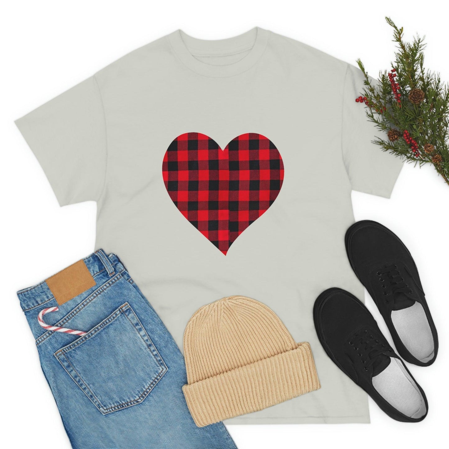 Plaid Heart T-Shirt, Valentines day Shirt, - Giftsmojo