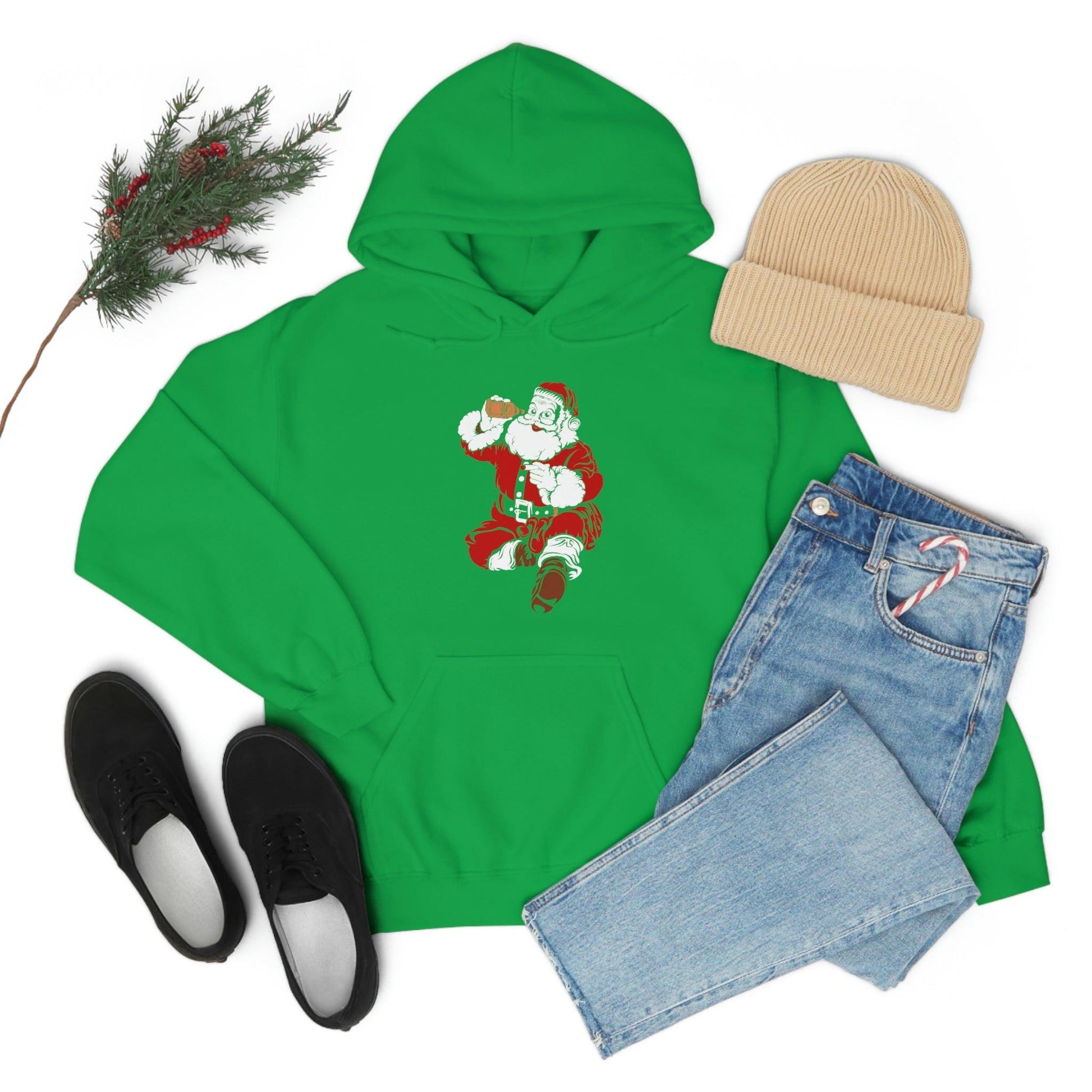 Santa drinking beer funny Hooded Sweatshirt, - Giftsmojo
