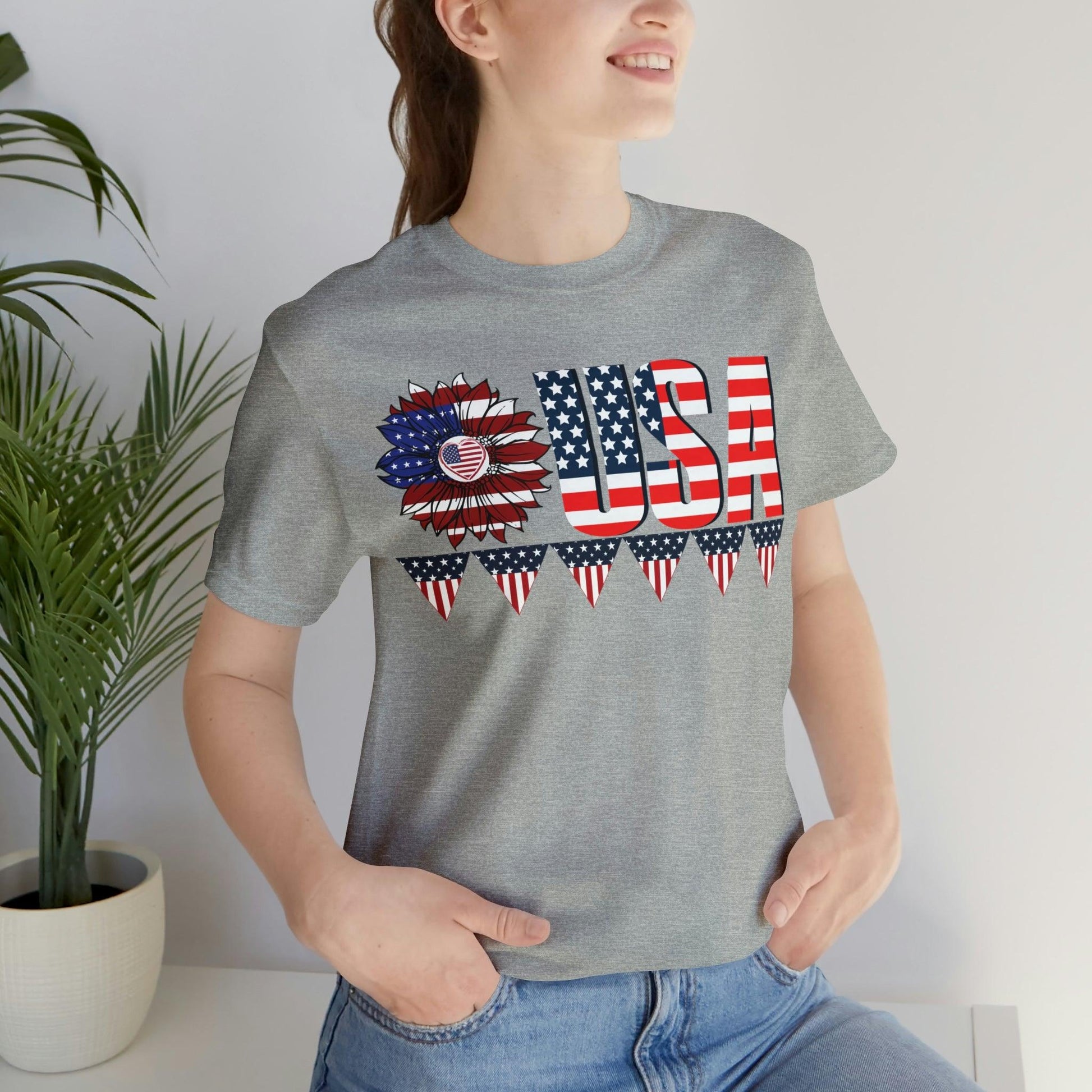 Flower USA American flag shirt, Red white and blue shirt, 4th of July shirt - Giftsmojo