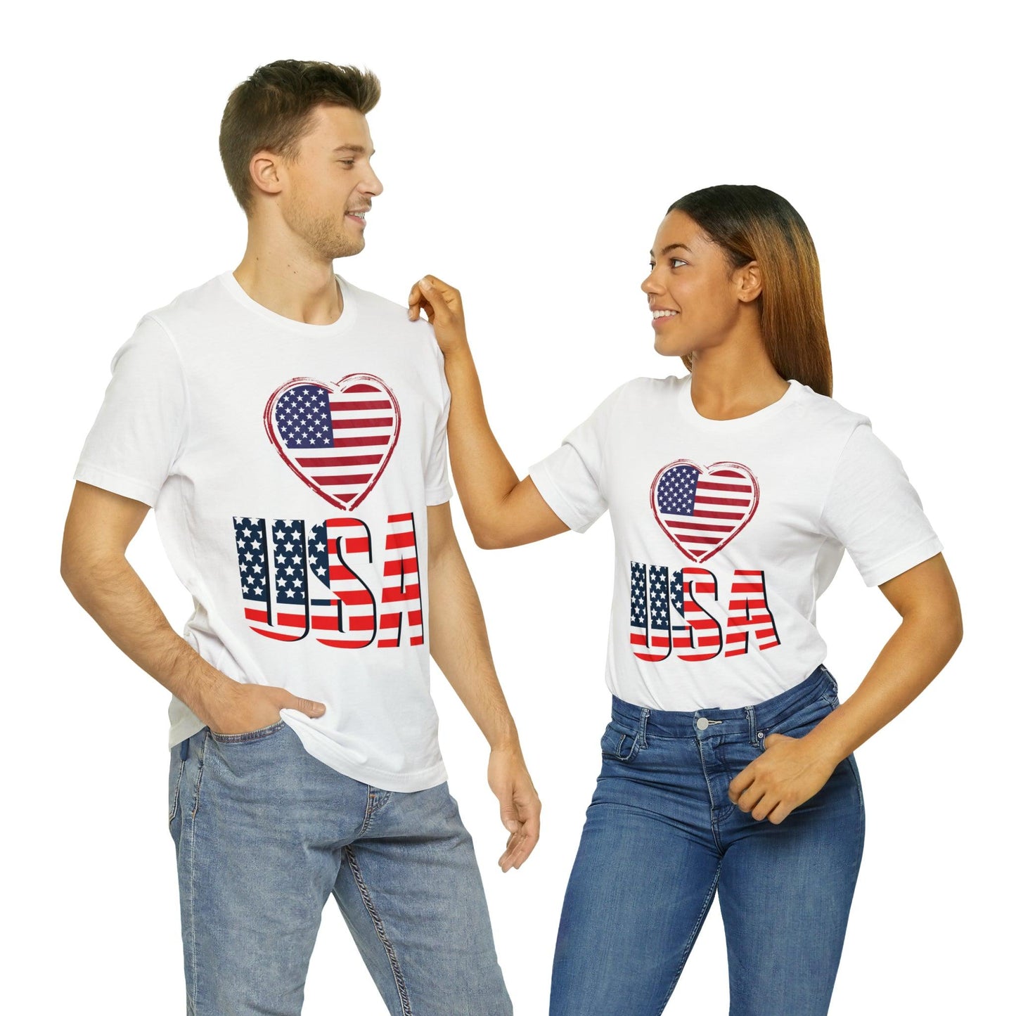 Heart Love USA shirt, American flag shirt, Red, white, and blue shirt, - Giftsmojo