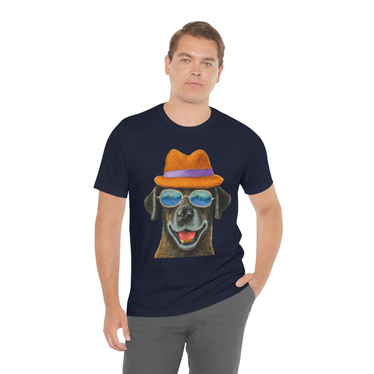 Dog at the beach wearing a hat and sunglasses arts T-shirt for women - Giftsmojo