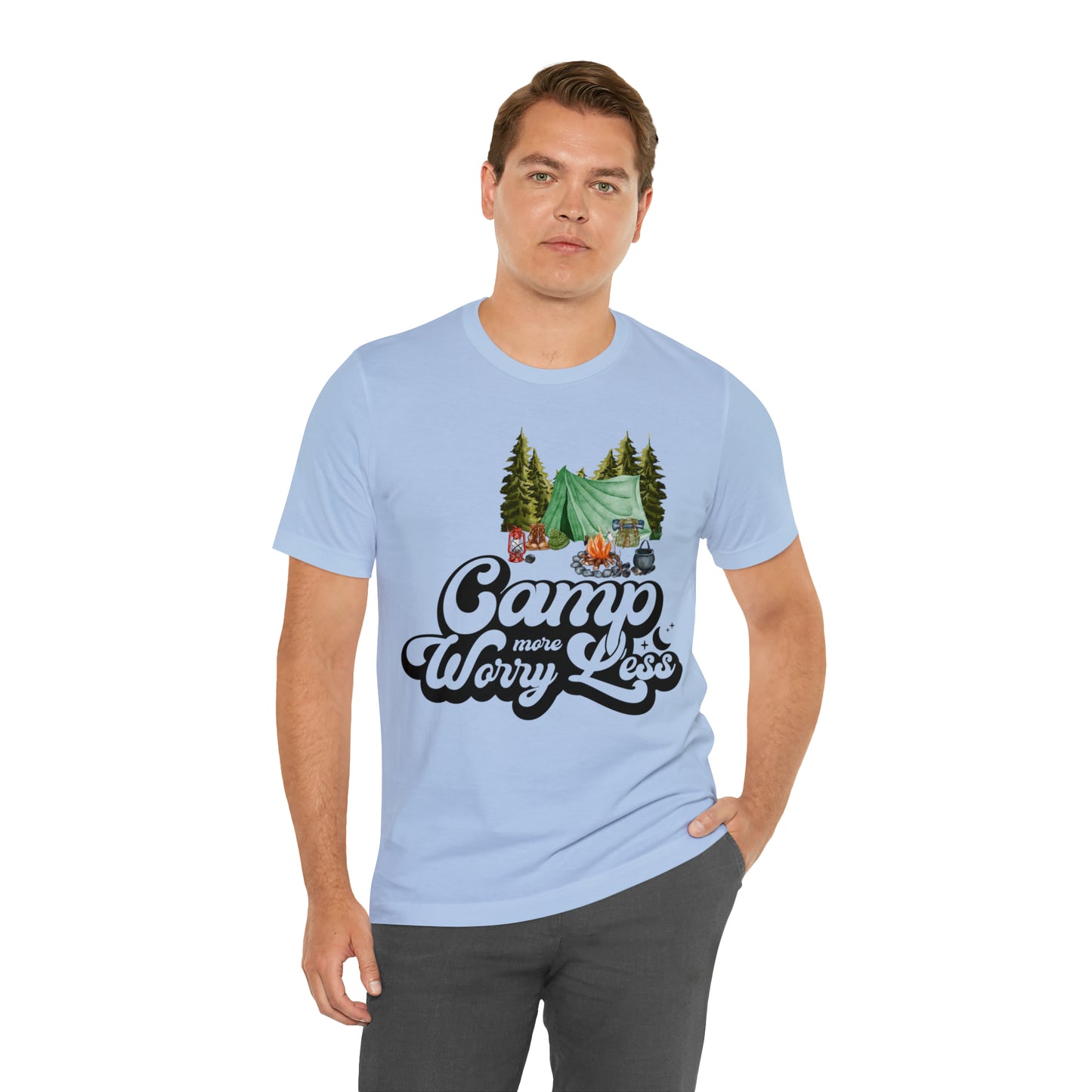 Camp More Worry Less Shirt, Outdoor adventure clothing, Nature-inspired shirts, Hiking apparel, Outdoor enthusiasts gift, Adventure-themed attire