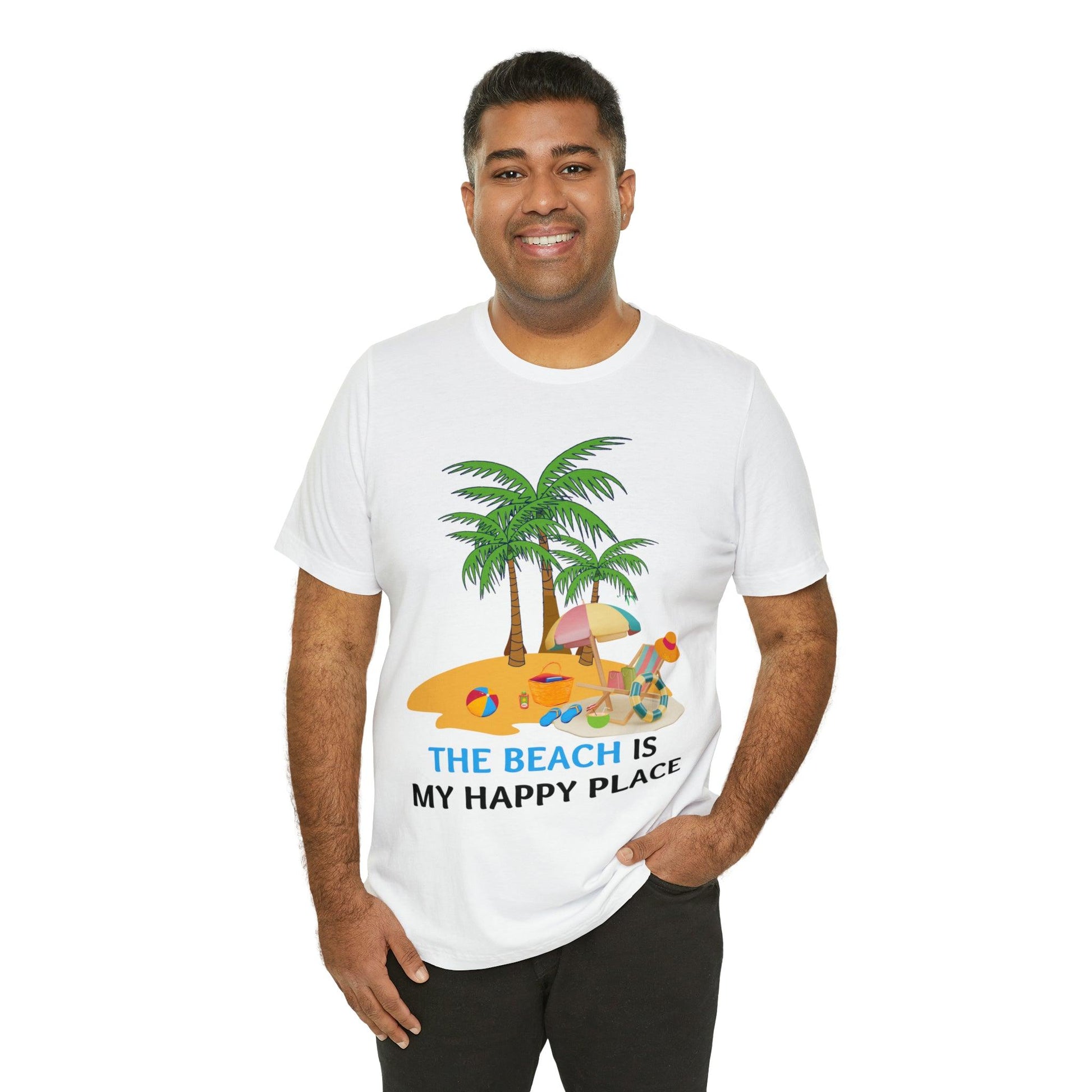 Beach shirt, The Beach is my happy place shirt, Beach t-shirt, Summer shirt, Beachwear, Beach fashion, Stylish beach apparel - Giftsmojo