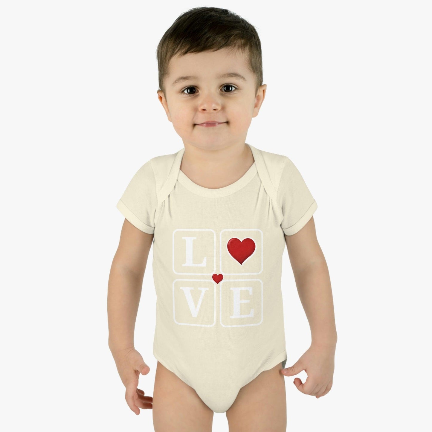 Love Squares with hearts Infant Baby Rib Bodysuit