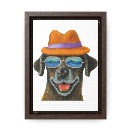 Dog at the beach wearing a hat and sunglasses painted art Gallery Canvas Wraps, Vertical Frame