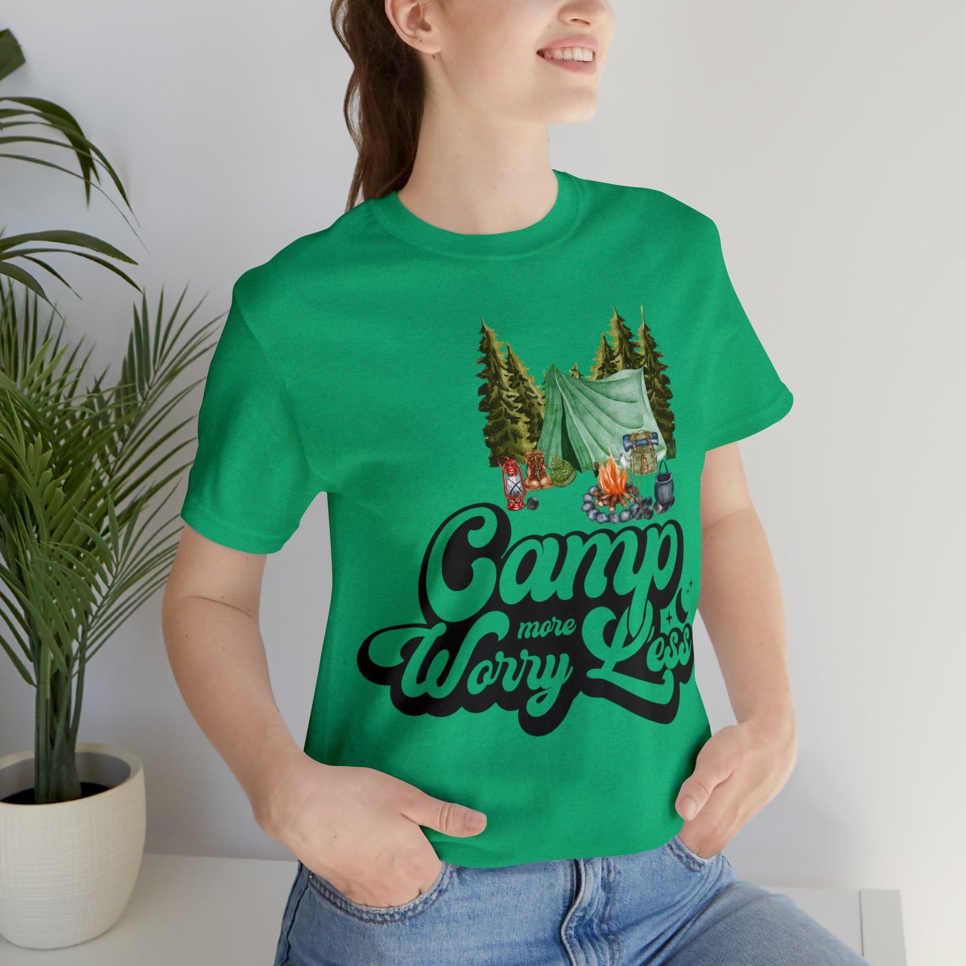 Camp More Worry Less Shirt, Outdoor adventure clothing, Nature-inspired shirts, Hiking apparel, Outdoor enthusiasts gift, Adventure-themed attire - Giftsmojo