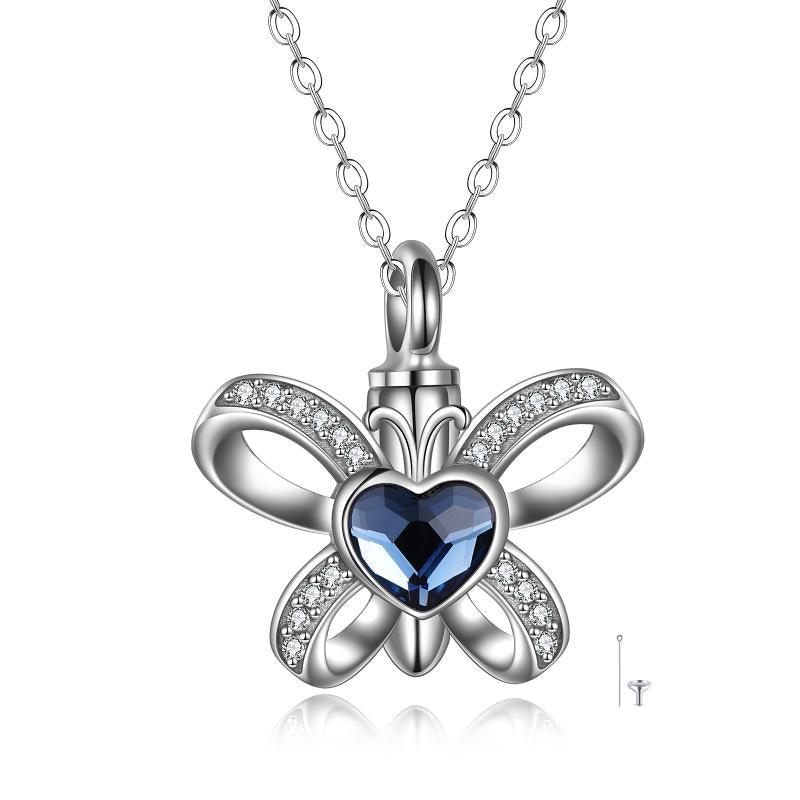 Sterling Silver Butterfly Heart Crystal Urn Necklace Cremation Memory Jewelry for Women Girls