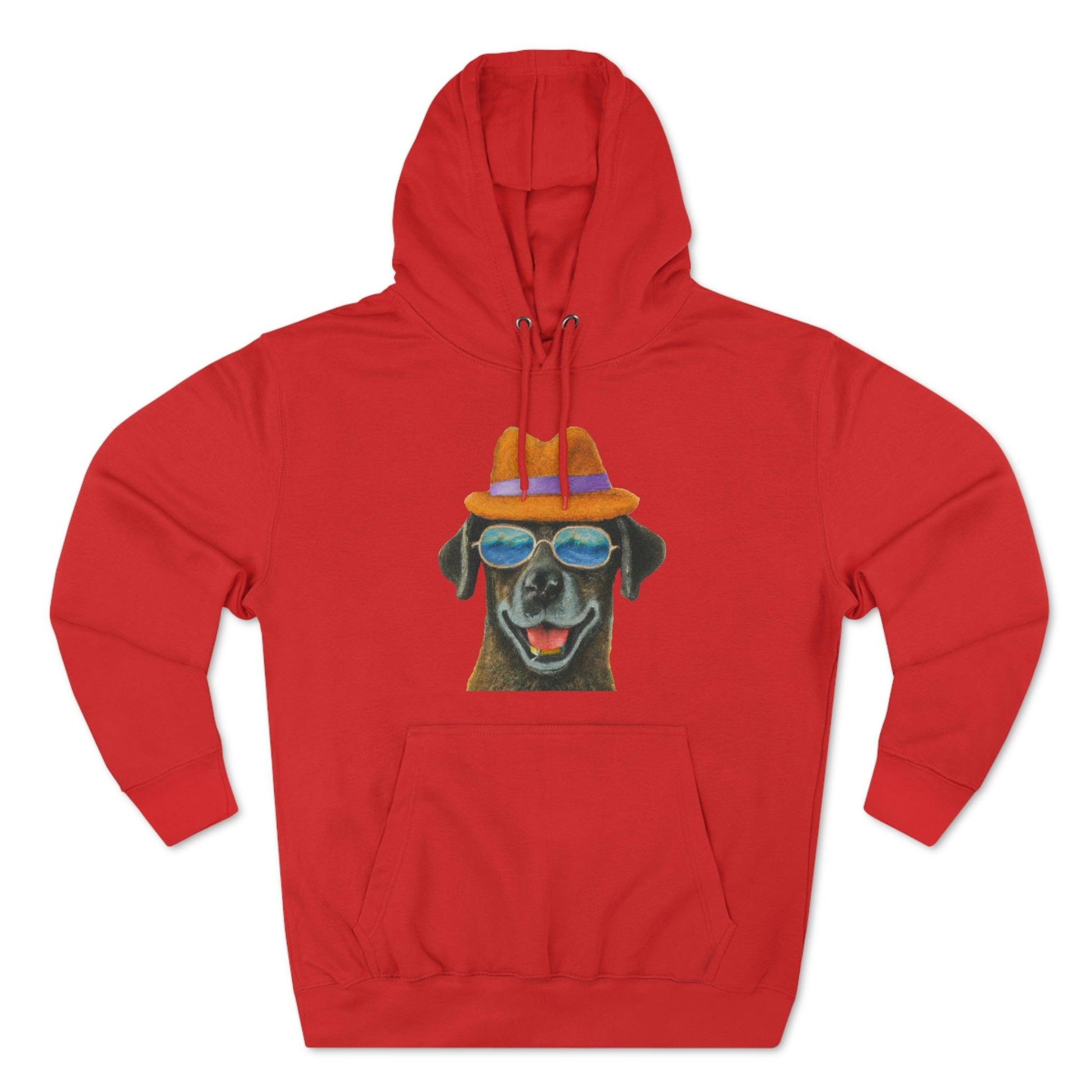 Dog at the beach wearing a hat and sunglasses painted arts Premium Pullover Hoodie - Giftsmojo