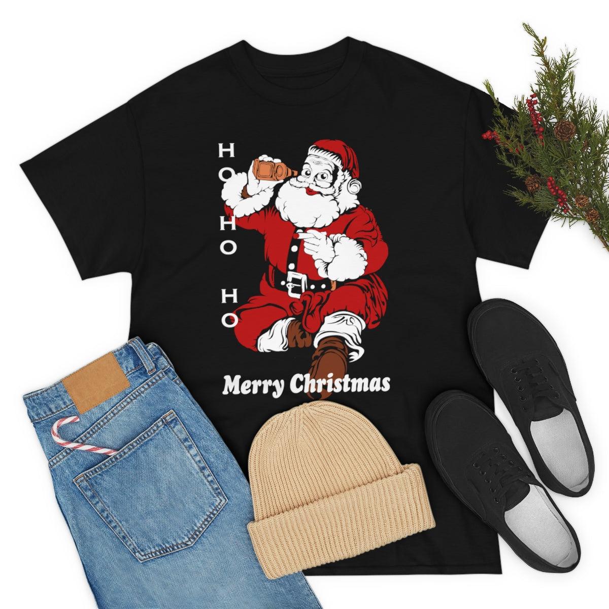 Christmas Unisex Tee Ho HO Ho Merry Christmas Santa Tee Funny Santa Shirt, Santa Drinking Beer Shirt Funny Christmas Shirt - Giftsmojo