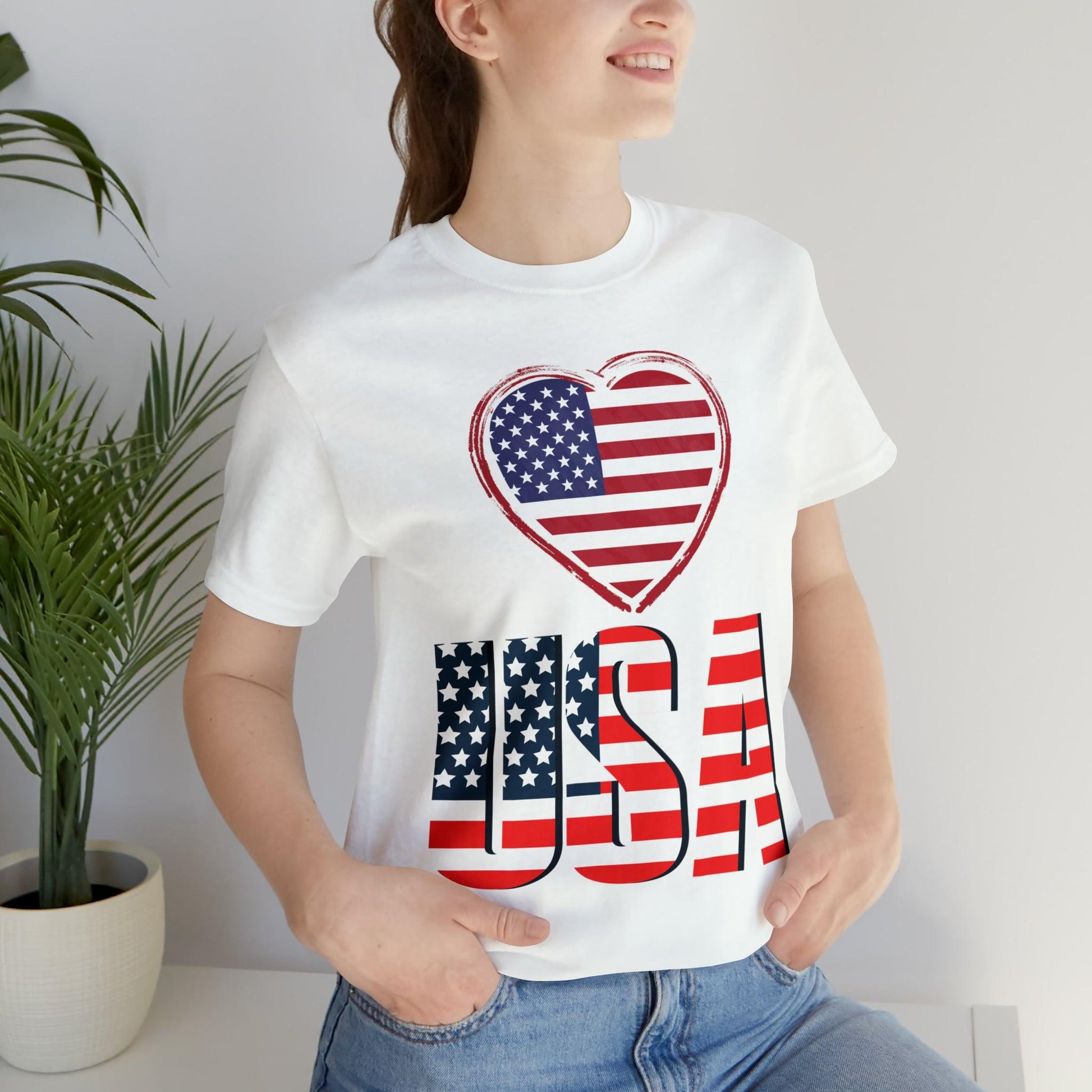 Heart Love USA shirt, American flag shirt, Red, white, and blue shirt, - Giftsmojo