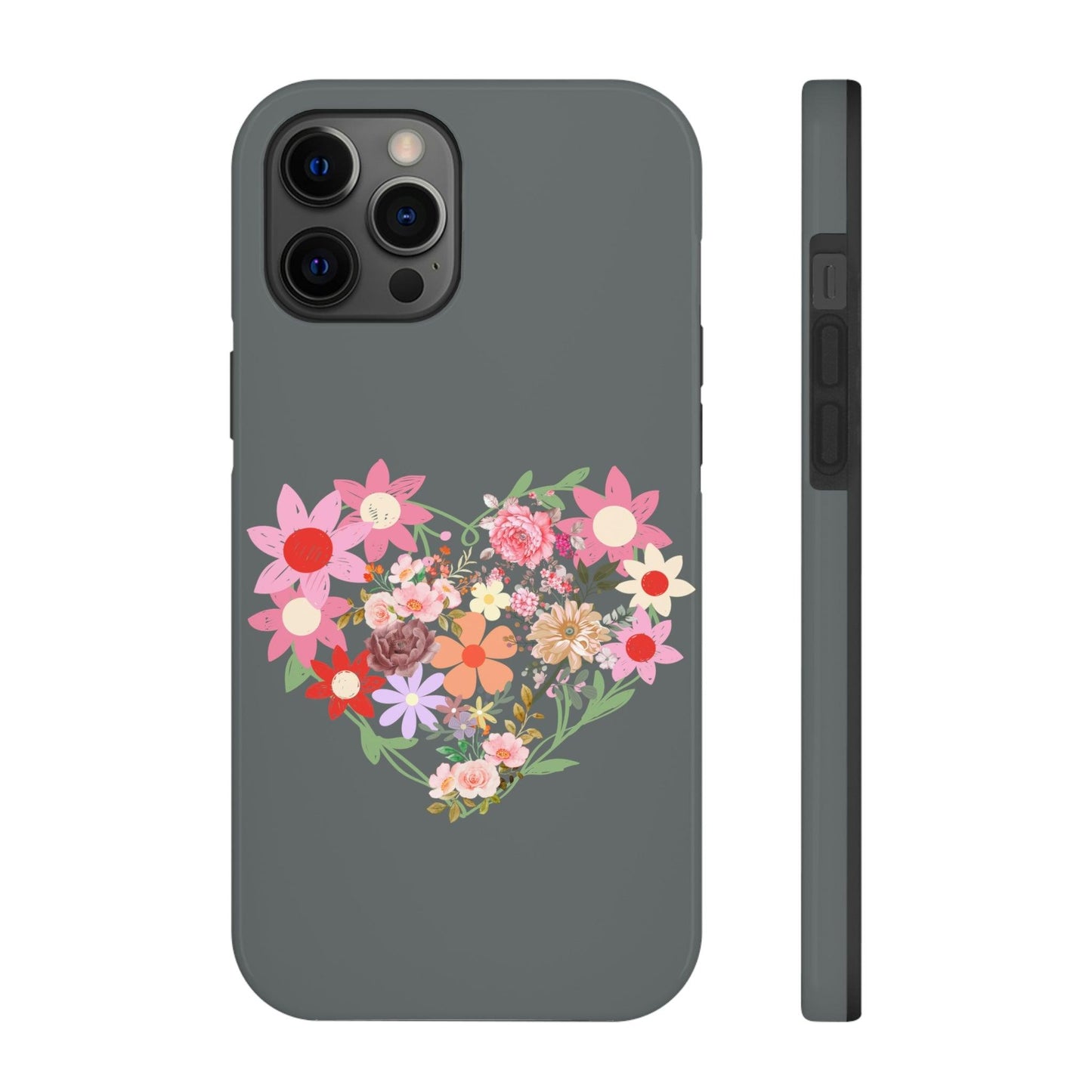 Floral Heart phone case, Tough Phone Cases, Mom Phone Case fit for iPhone 14 Pro, 13, 12, 11 Pro Max, Xr, Xs, 8+, 7, And Samsung S